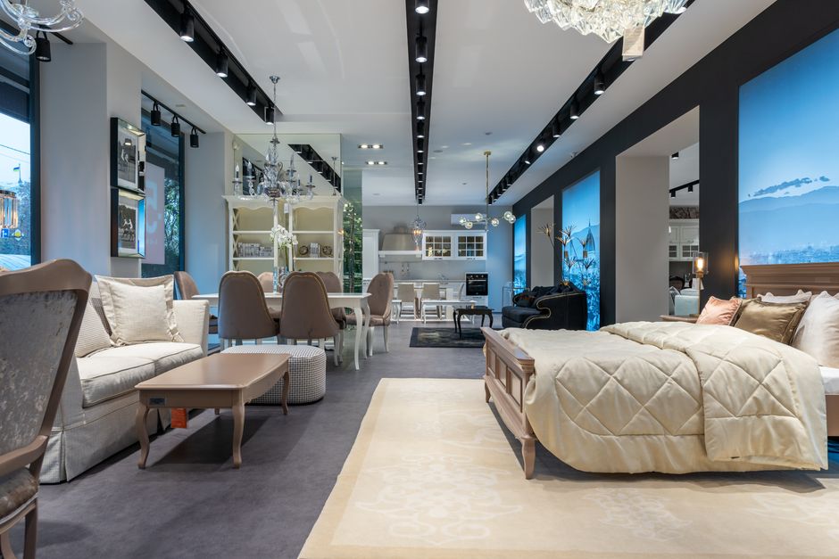 Modern custom sofa in a bespoke furniture showroom